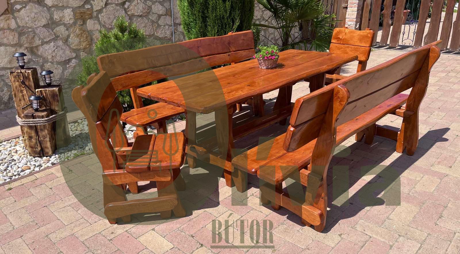 Egyedi gyártású rusztikus kerti bútor 2 paddal és 2 székkel