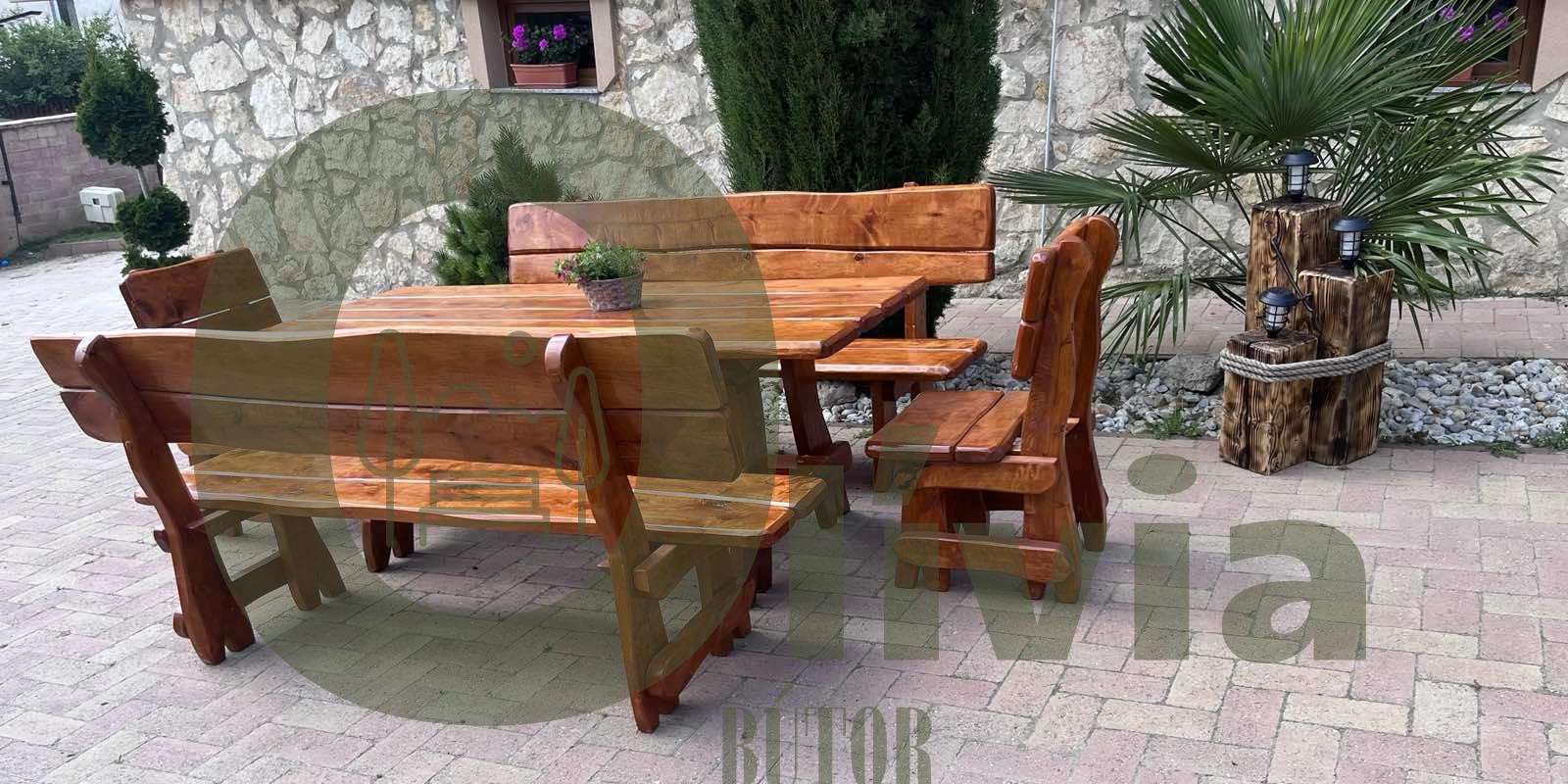 Egyedi gyártású rusztikus kerti bútor 2 paddal és 2 székkel - Image 4
