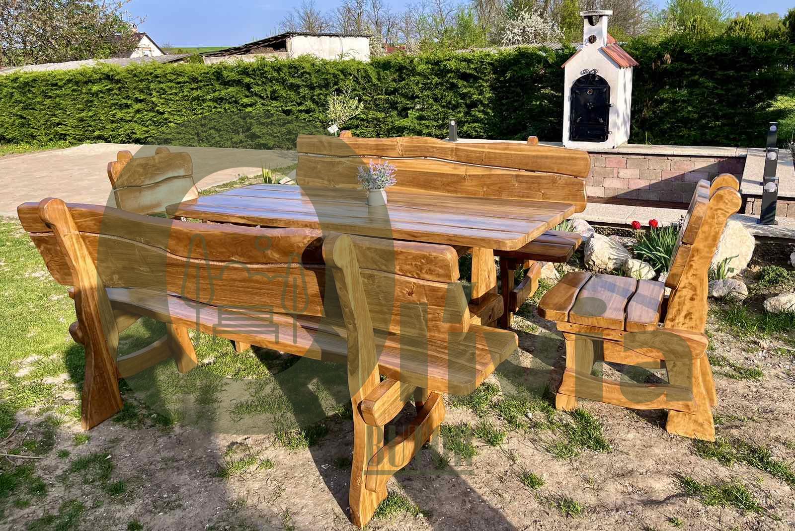 Egyedi gyártású rusztikus kerti bútor 2 paddal és 2 székkel - Image 3